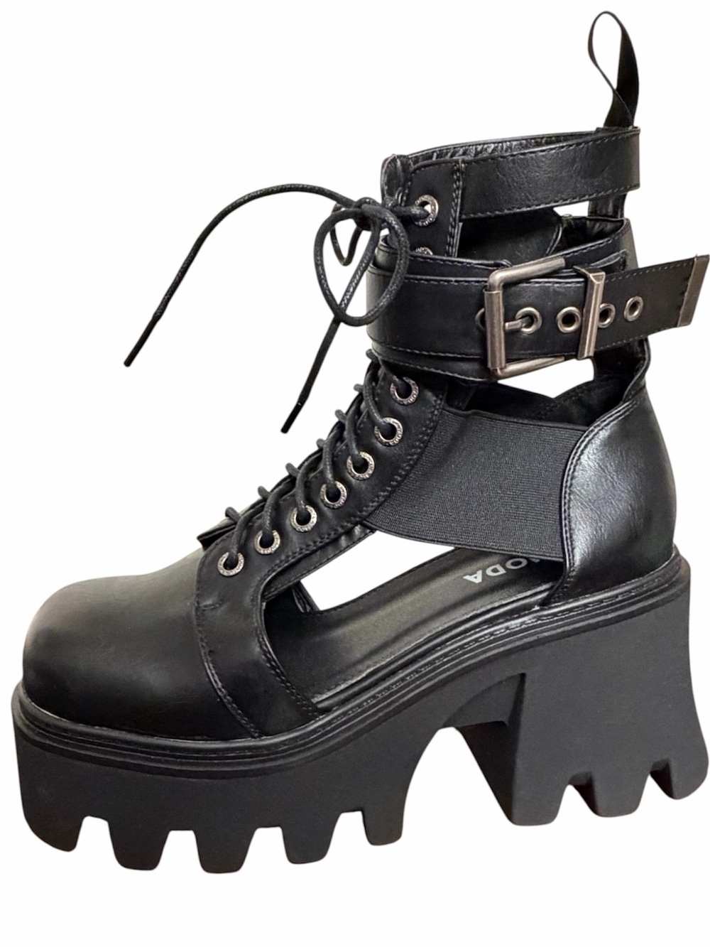 LAMODA Busy Chunky Platform Ankle combat Boots Black Cutout Goth Cybercore NWOT - Picture 4 of 12